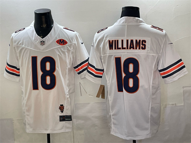 Men's Chicago Bears #18 Caleb Williams White F.U.S.E. With Illinois And VMH Patch Stitched Football Jersey