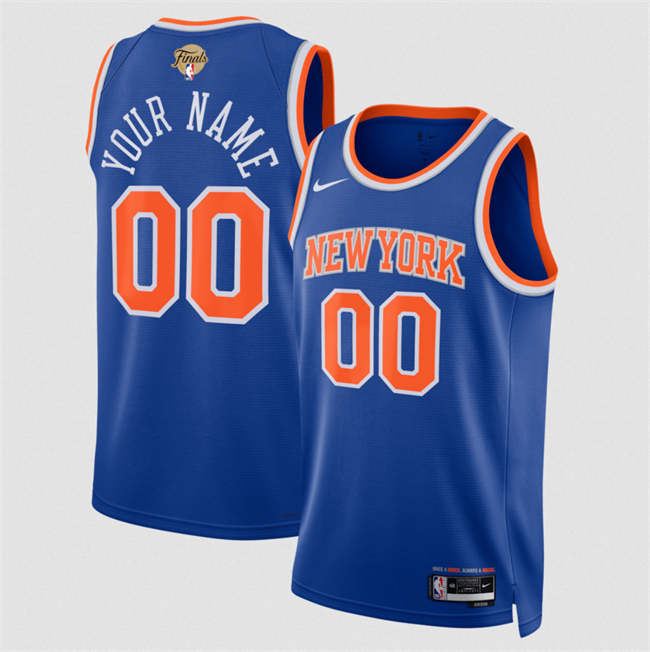 Men's New Yok Knicks Active Player Custom Blue 2026 Finals Patch Icon Edition Stitched Basketball Jersey