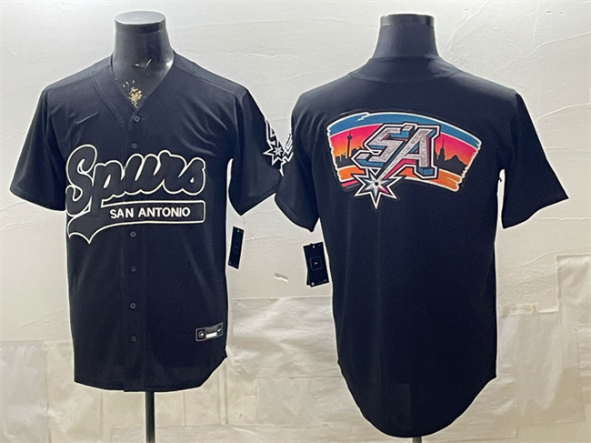 Men's San Antonio Spurs Team Big Logo Black Stitched  Baseball Jersey