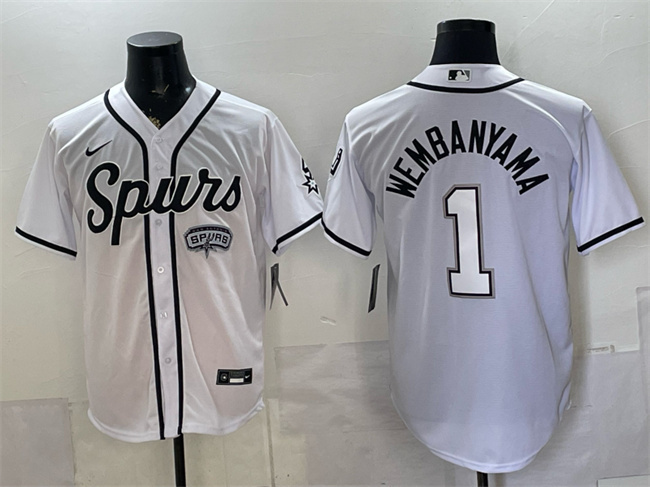 Men's San Antonio Spurs #1 Victor Wembanyama White Stitched Baseball Jersey