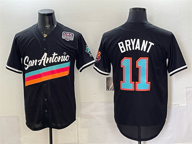 Men's San Antonio Spurs #11 Carter Bryant Black USA 250' Patch City Edition Stitched Baseball Jersey