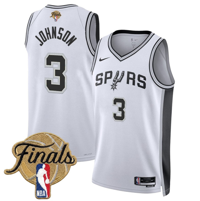 Men's San Antonio Spurs #3 Keldon Johnson White 2026 Finals Patch Association Edition Stitched Basketball Jersey