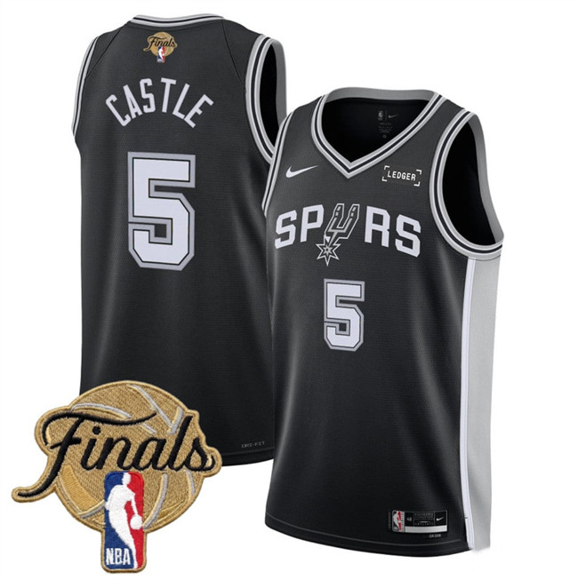 Men's San Antonio Spurs #5 Stephon Castle Black 2026 Finals Patch Icon Edition Stitched Basketball Jersey
