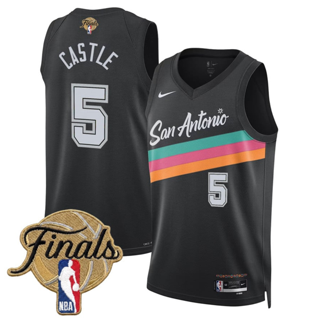 Men's San Antonio Spurs #5 Stephon Castle Black 2026 Finals Patch City Edition Stitched Basketball Jersey