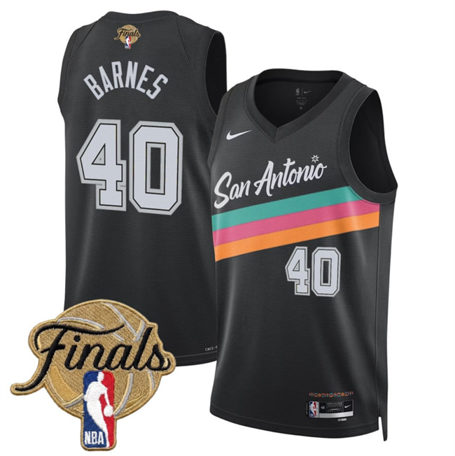 Men's San Antonio Spurs #40 Harrison Barnes Black 2026 Finals Patch City Edition Stitched Basketball Jersey
