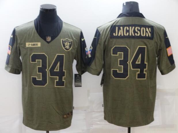 Men's Las Vegas Raiders 34 Bo Jackson Nike Olive 2021 Salute To Service Retired Player Limited Jersey