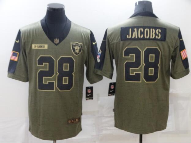 Men's Las Vegas Raiders 28 Josh Jacobs Nike Olive 2021 Salute To Service Limited Player Jersey