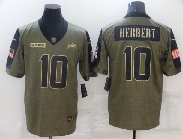 Men's Los Angeles Chargers 10 Justin Herbert Nike Olive 2021 Salute To Service Limited Player Jersey