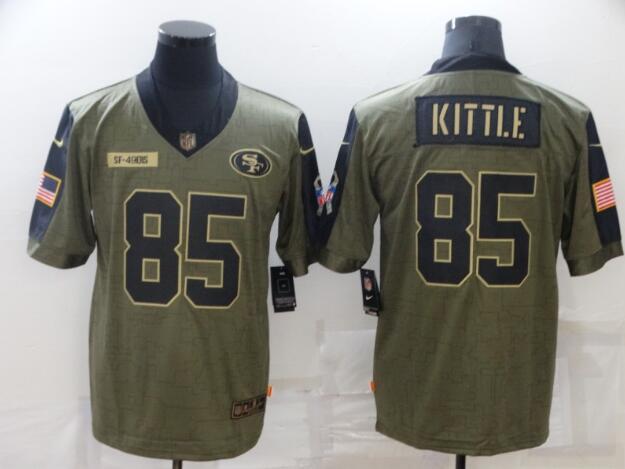 Men's San Francisco 49ers 85 George Kittle Nike Olive 2021 Salute To Service Limited Player Jersey