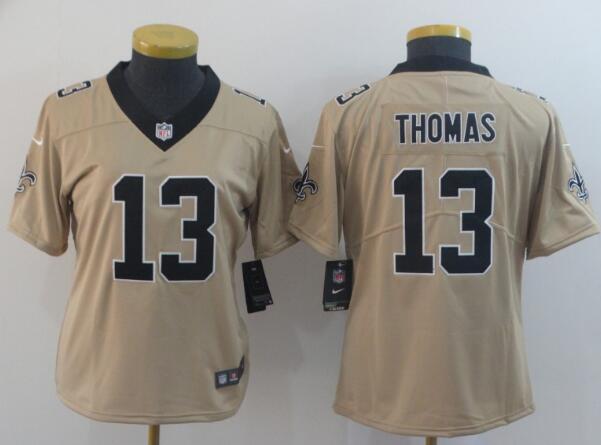 Women New Nike New Orleans Saints 13 Thomas Vapor Untouchable Nike Gold Inverted Elite Playe